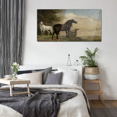 Tableau en verre Un paysage paisible avec des chevaux