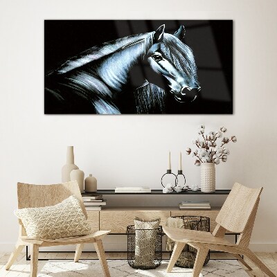Tableau verre imprimé Un cheval noir dans la lueur de la lumière