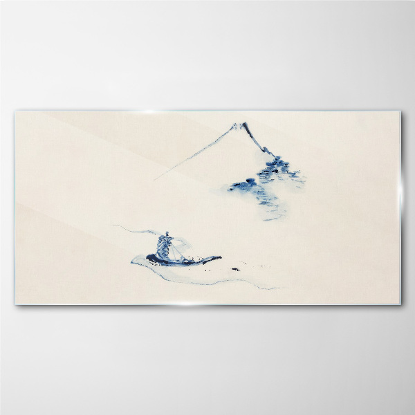 Tableau sur verre Un paysage de montagne paisible avec un bateau