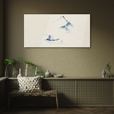 Tableau sur verre Un paysage de montagne paisible avec un bateau