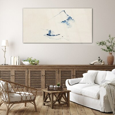 Tableau sur verre Un paysage de montagne paisible avec un bateau