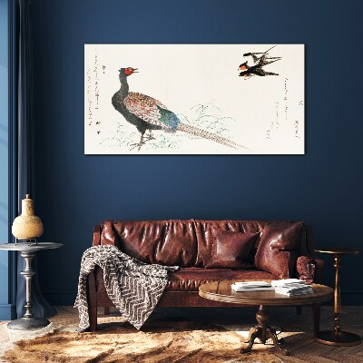 Tableau sur verre Danse du paon dans le paysage printanier