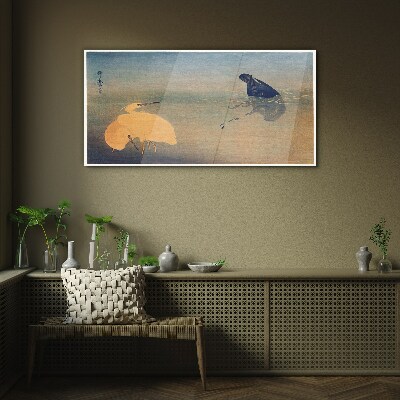 Tableau sur verre Le silence de l'eau et de l'oiseau