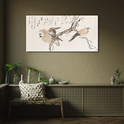 Tableau imprimé sur verre Oiseaux sur une branche