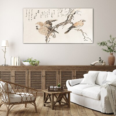 Tableau imprimé sur verre Oiseaux sur une branche