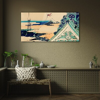 Tableau sur verre Paysage d'hiver avec un cerf-volant