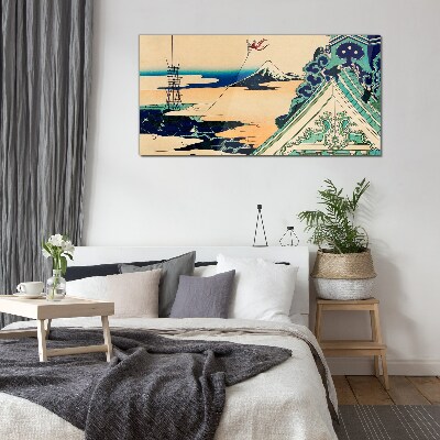 Tableau sur verre Paysage d'hiver avec un cerf-volant