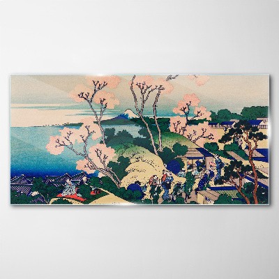 Tableau verre imprimé Paysage de printemps avec le mont Fuji
