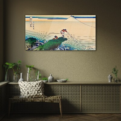 Tableau imprimé sur verre Pêcheurs au bord de la mer