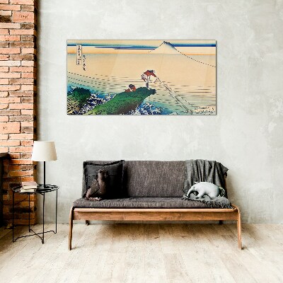 Tableau imprimé sur verre Pêcheurs au bord de la mer
