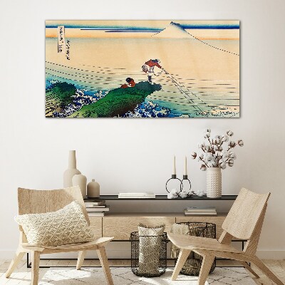 Tableau imprimé sur verre Pêcheurs au bord de la mer