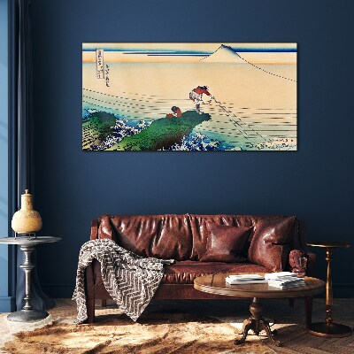 Tableau imprimé sur verre Pêcheurs au bord de la mer