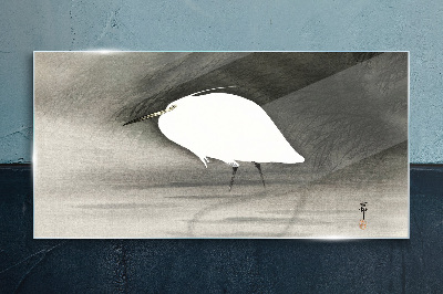 Tableau verre imprimé Héron blanc contre le brouillard