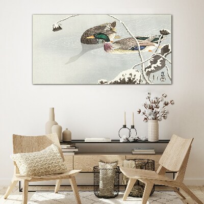 Tableau en verre Une scène paisible avec des canards