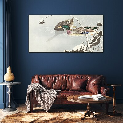 Tableau en verre Une scène paisible avec des canards