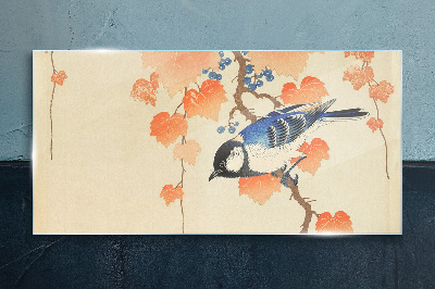 Tableau imprimé sur verre Oiseau sur un fond de vigne