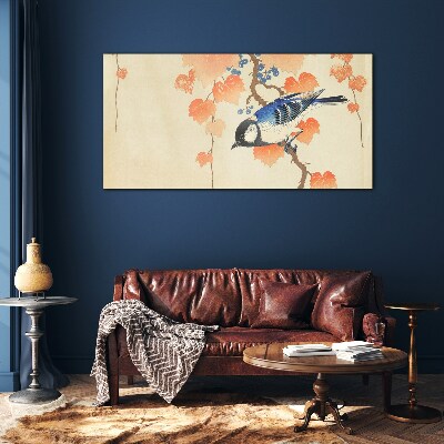 Tableau imprimé sur verre Oiseau sur un fond de vigne