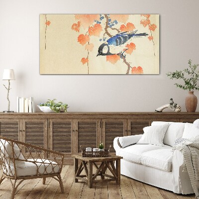 Tableau imprimé sur verre Oiseau sur un fond de vigne