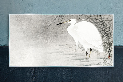 Tableau verre imprimé Une grue blanche dans un paysage brumeux