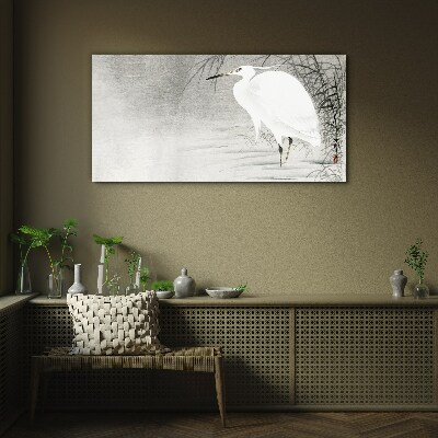 Tableau verre imprimé Une grue blanche dans un paysage brumeux