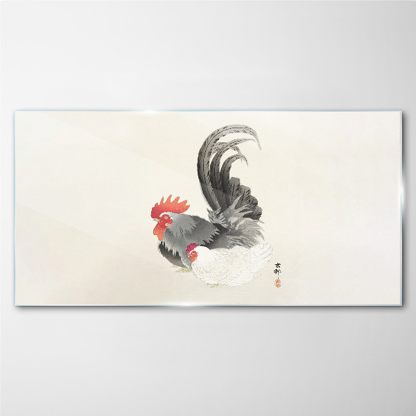 Tableau en verre Coq et poule à la japonaise