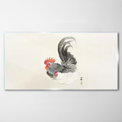 Tableau en verre Coq et poule à la japonaise