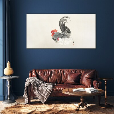Tableau en verre Coq et poule à la japonaise