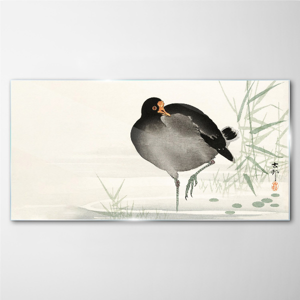 Tableau sur verre Un oiseau sur l'herbe