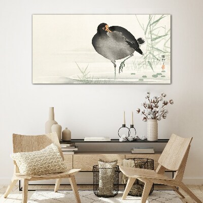 Tableau sur verre Un oiseau sur l'herbe