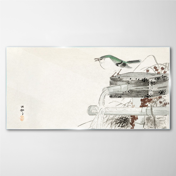 Tableau photo sur verre Un oiseau sur fond de paysage japonais