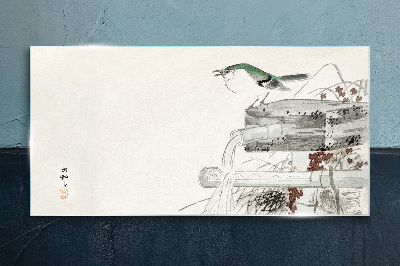 Tableau photo sur verre Un oiseau sur fond de paysage japonais