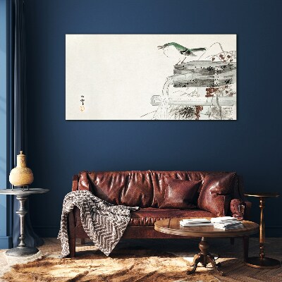 Tableau photo sur verre Un oiseau sur fond de paysage japonais