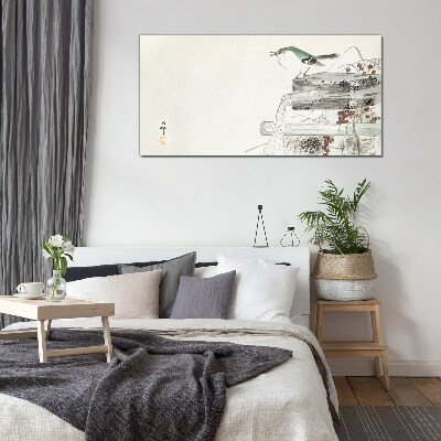 Tableau photo sur verre Un oiseau sur fond de paysage japonais