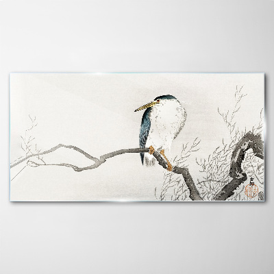 Tableau sur verre Un oiseau sur une branche dans un paysage délicat