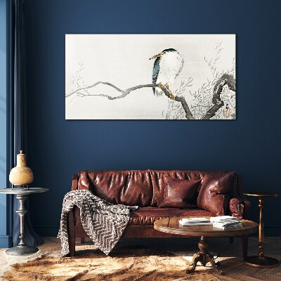 Tableau sur verre Un oiseau sur une branche dans un paysage délicat