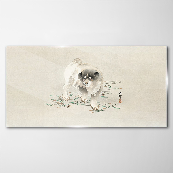 Tableau imprimé sur verre Un chien contre l'herbe