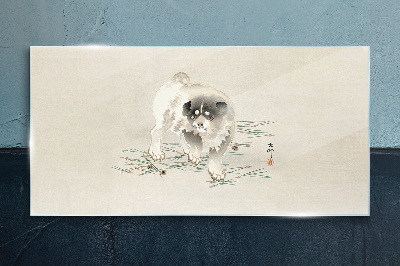 Tableau imprimé sur verre Un chien contre l'herbe