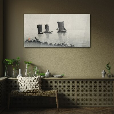 Tableau verre imprimé Un port tranquille aux tons gris
