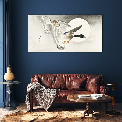 Tableau en verre Vol de canards sauvages au clair de lune