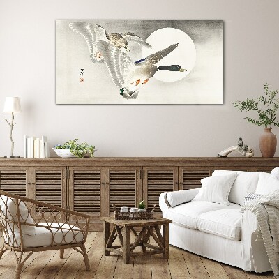Tableau en verre Vol de canards sauvages au clair de lune