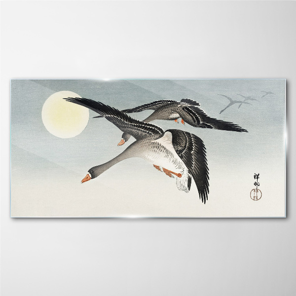 Tableau sur verre Oies en vol sous la pleine lune
