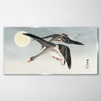 Tableau sur verre Oies en vol sous la pleine lune