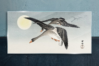Tableau sur verre Oies en vol sous la pleine lune