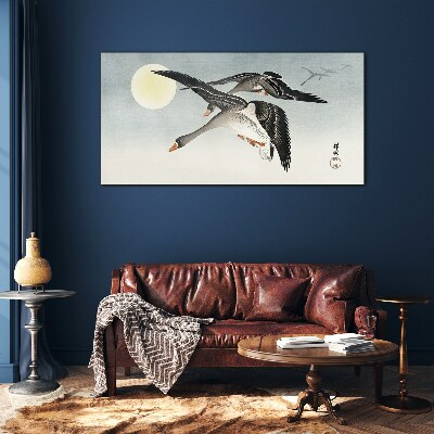Tableau sur verre Oies en vol sous la pleine lune