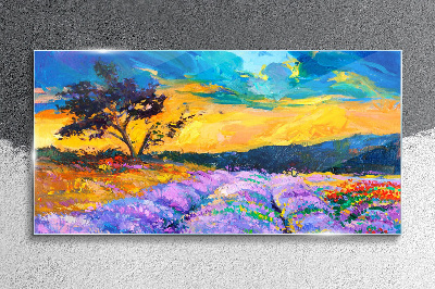 Tableau imprimé sur verre Paysage aux couleurs du coucher de soleil
