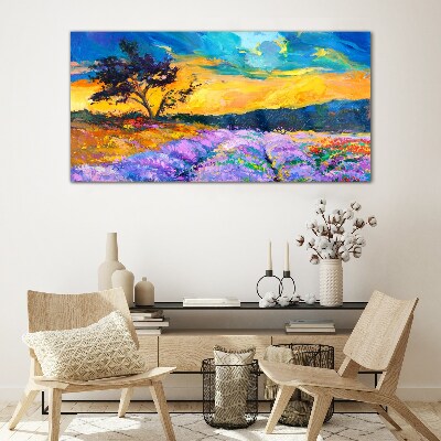 Tableau imprimé sur verre Paysage aux couleurs du coucher de soleil