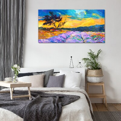 Tableau imprimé sur verre Paysage aux couleurs du coucher de soleil