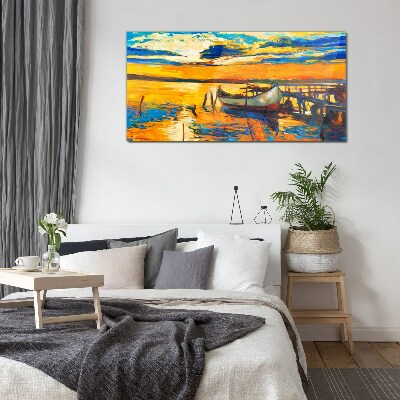 Tableau photo sur verre L'heure dorée au bord du lac