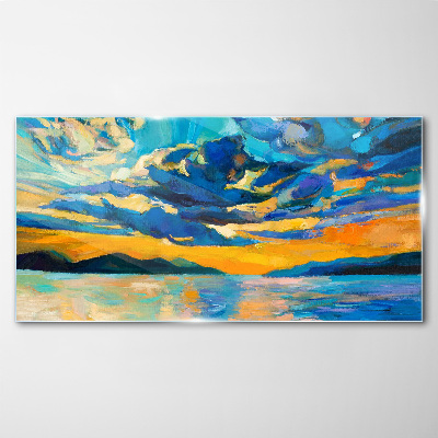 Tableau sur verre Coucher de soleil sur un lac calme
