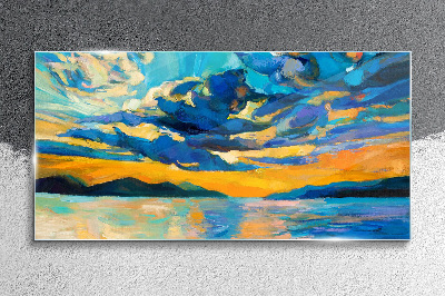 Tableau sur verre Coucher de soleil sur un lac calme